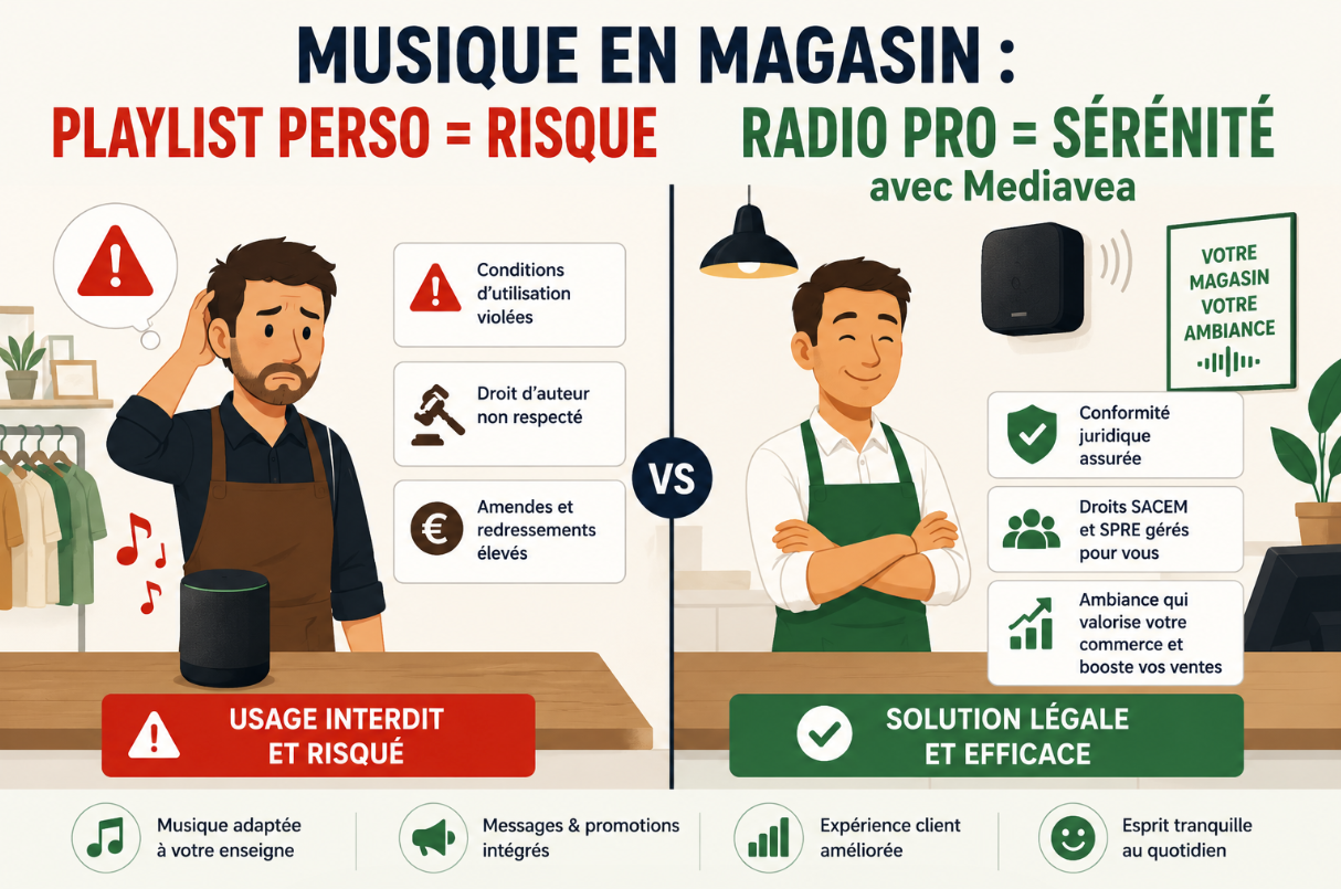 Musique en magasin légale ? Spotify, Deezer, Apple Music ne le sont pas !